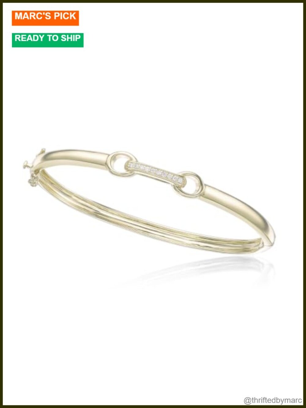 1/10ct Lab Grown Diamond Horsebit Bangle Bracelet 18k Yellow Gold Plated 925